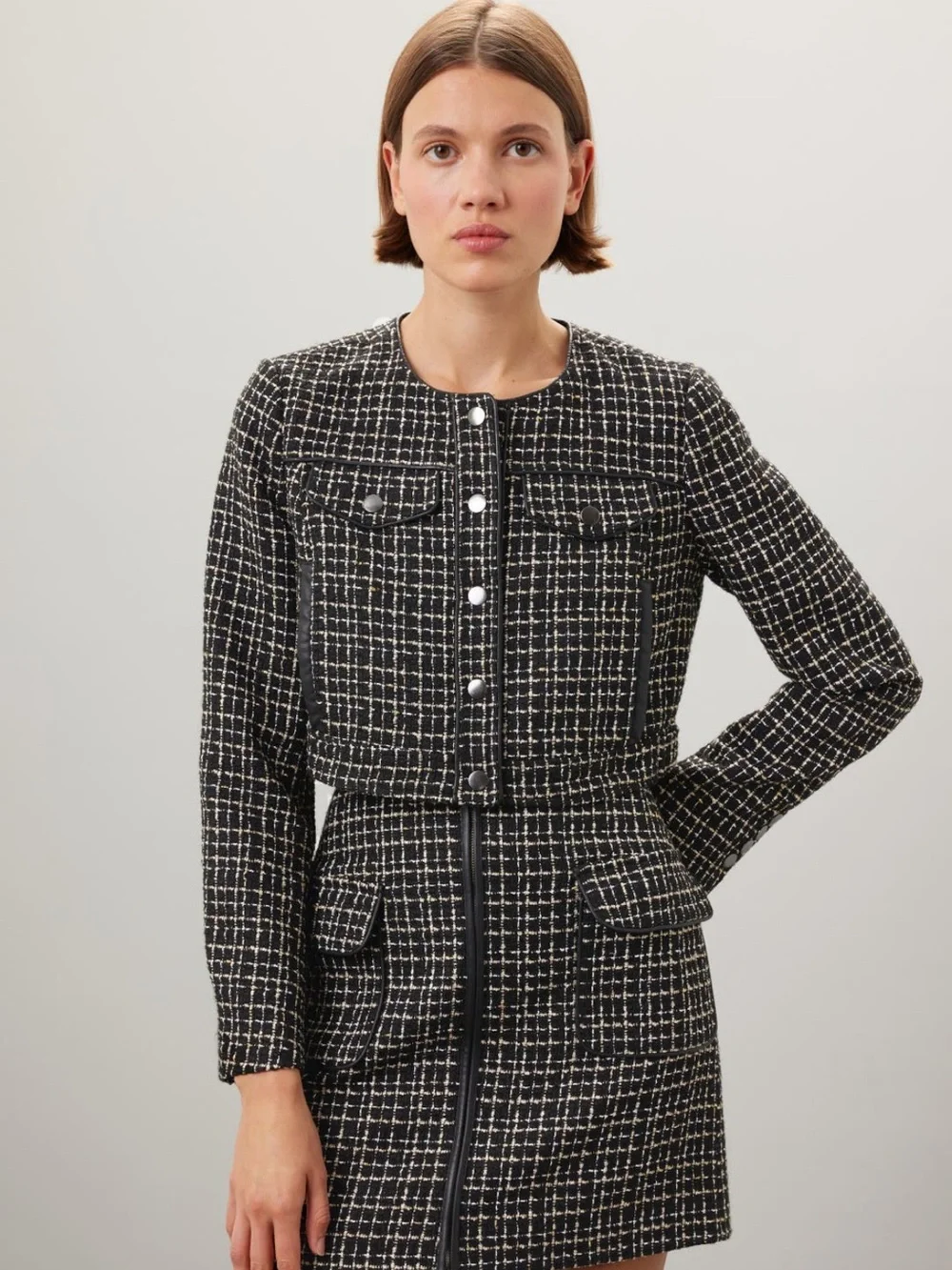 Black & White Tweed Cropped Blazer
